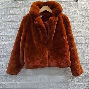Minkpink burnt orange faux fur coat NWT